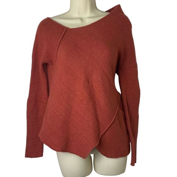 Free People Sweaters - Free People Rusty Orange Asymmetrical Wool Blend Sweater Size Small